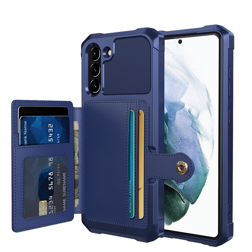 ZM03 for Samsung Galaxy S21 FE Kickstand PU Leather Coated TPU Protector Cover with Card Holder Built-in Magnetic Sheet