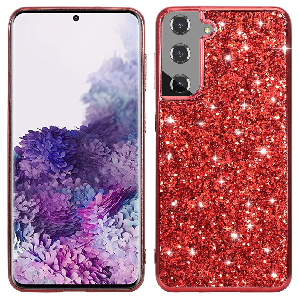 For Samsung Galaxy S21 FE 5G / Galaxy S21 Fan Edition Electroplating TPU Bumper + Hard PC Back Glitter Cover Shockproof Fashion Protective Case