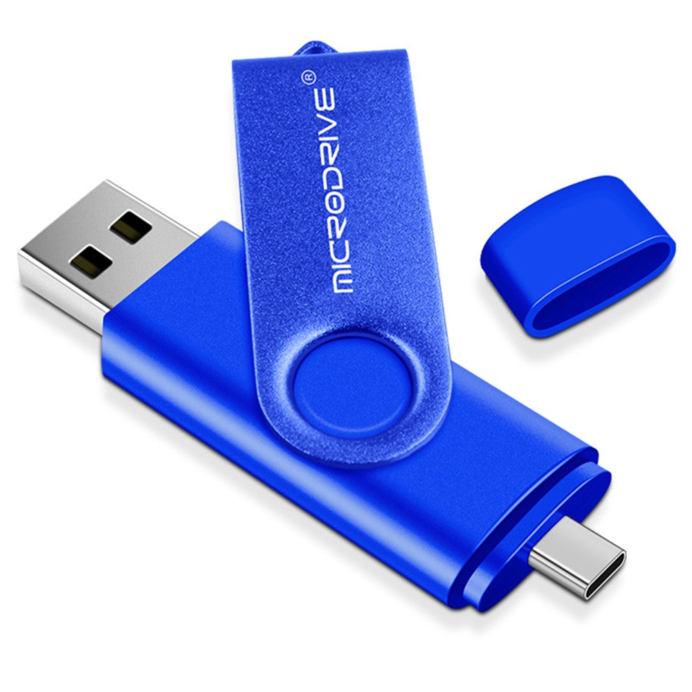 MICRODRIVE 4GB Metal Flash Drive 2-in-1 USB 2.0 / Type-C Rotating OTG USB Memory Stick