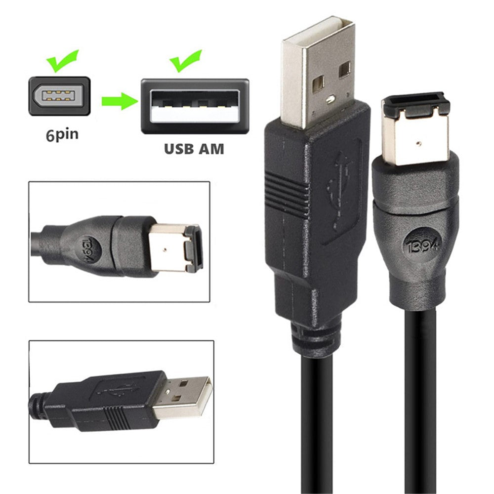 JUNSUNMAY 1.8m Firewire IEEE 1394 6 Pin Male to USB 2.0 Male Adapter Converter Cable