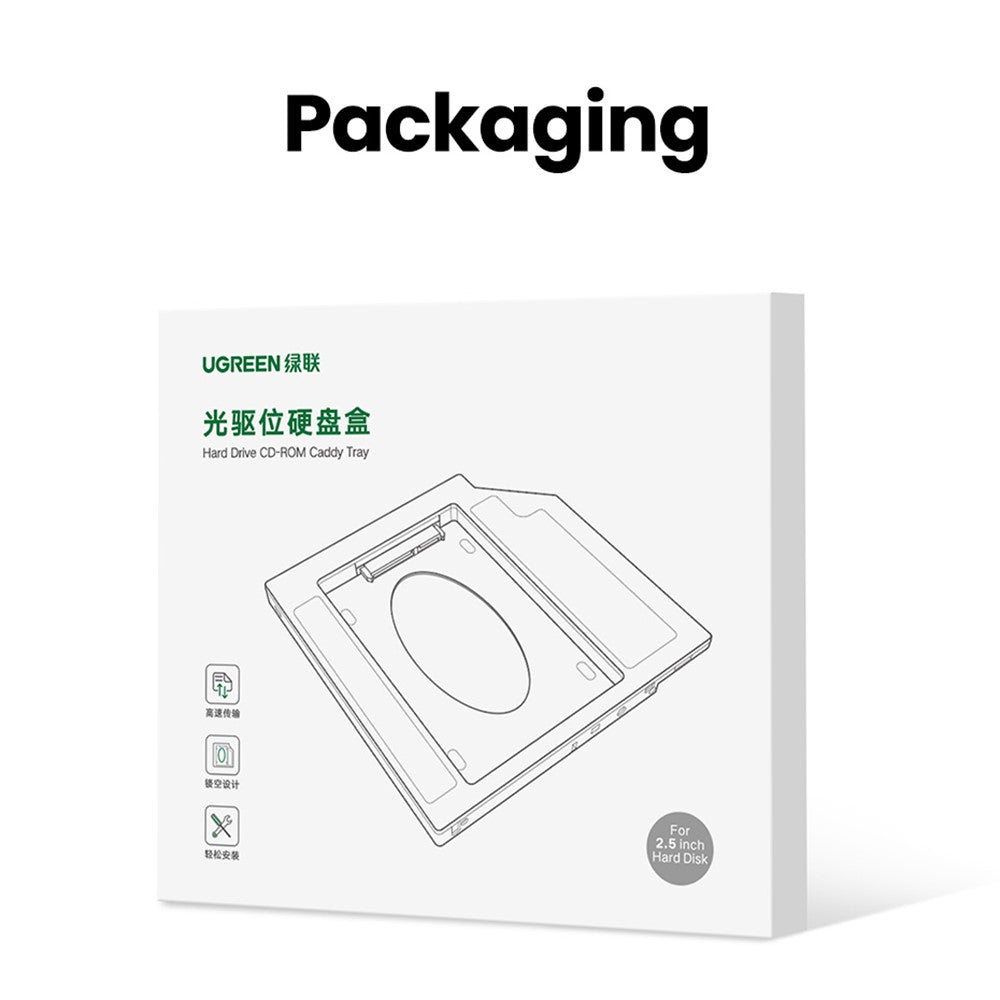 UGREEN 70657 SATA to USB 3.0 Hard Drive Caddy for 2.5" External Hard Drive Compatible with Laptop Hard Drive CD/DVD-ROM Caddy Tray