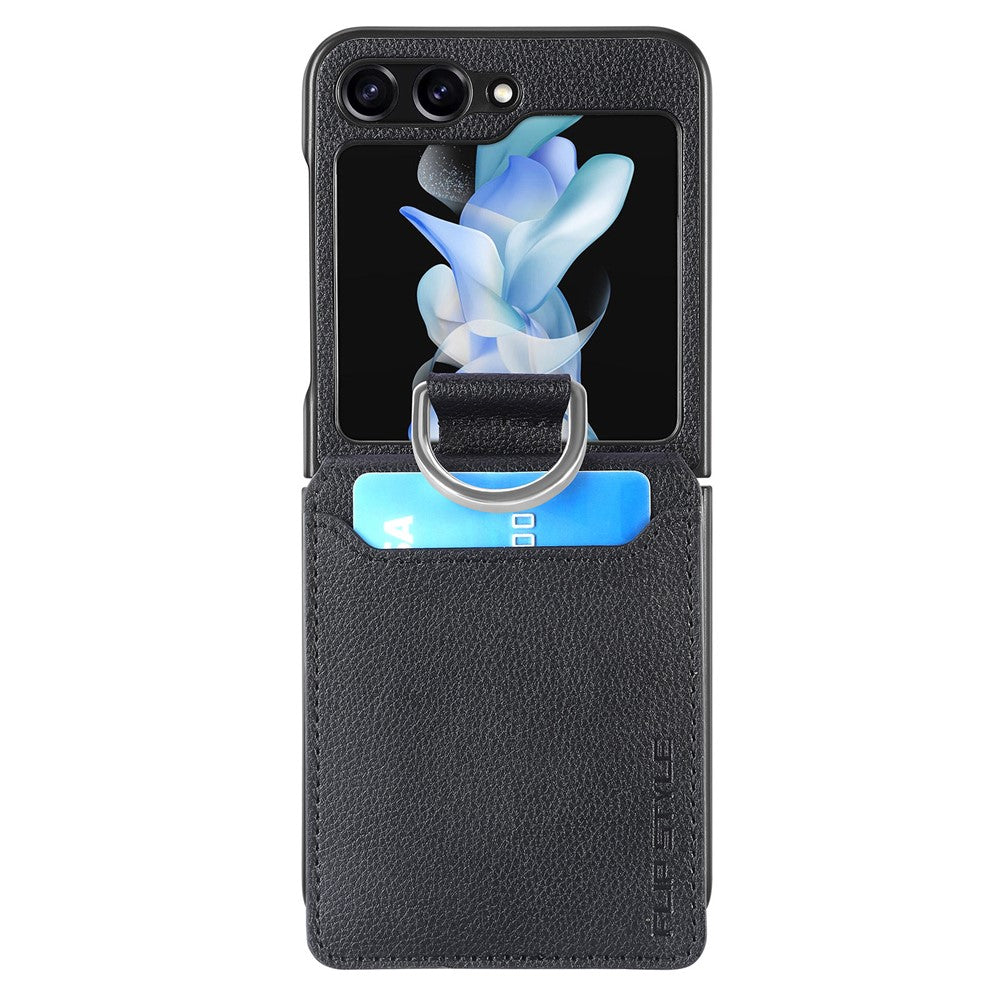 Samsung Galaxy Z Flip7 FE 5G / Z Flip6 5G Phone Case Card Slot Kickstand PU+PC Cover with Finger Ring