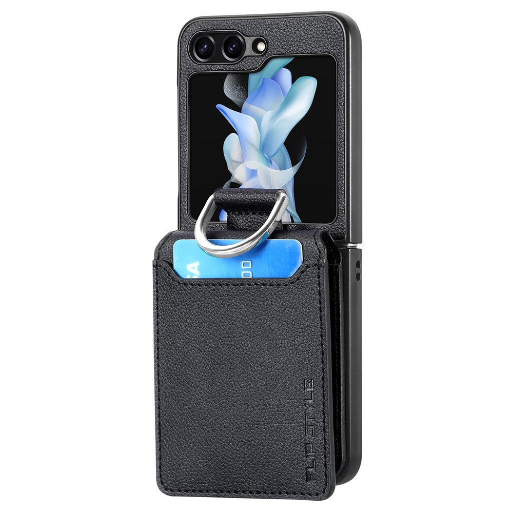 Samsung Galaxy Z Flip7 FE 5G / Z Flip6 5G Phone Case Card Slot Kickstand PU+PC Cover with Finger Ring