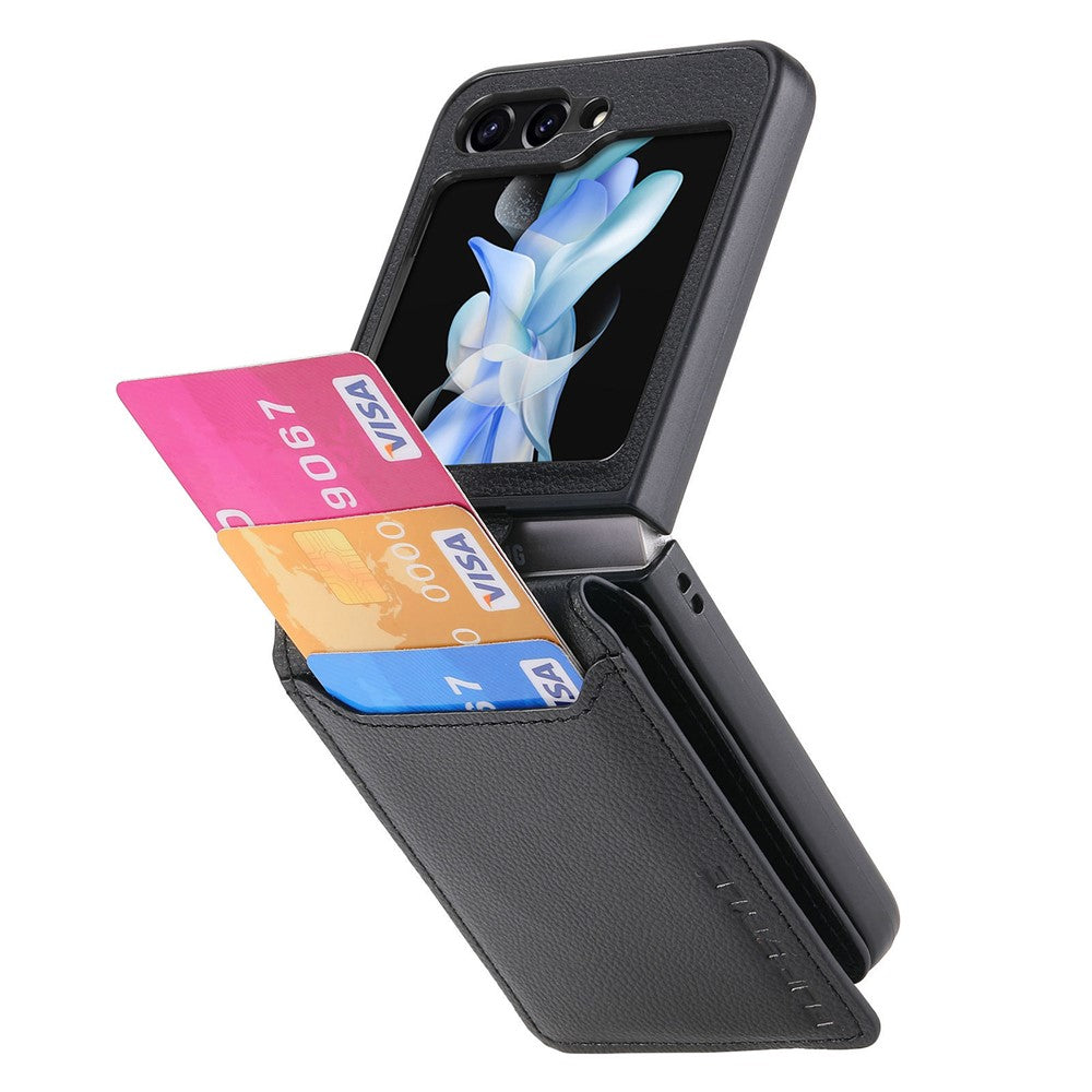 Samsung Galaxy Z Flip7 FE 5G / Z Flip6 5G Phone Case Card Slot Kickstand PU+PC Cover with Finger Ring