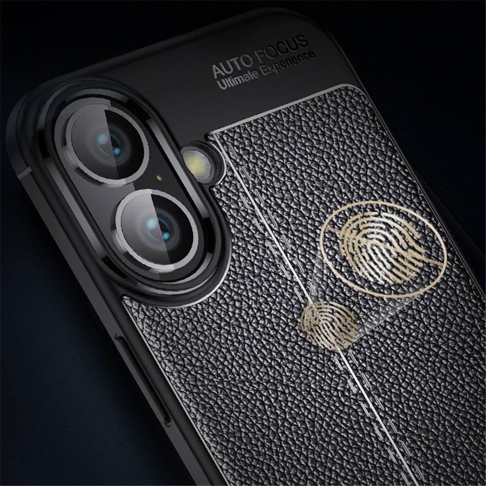 For iPhone 16 Plus Case Litchi Texture TPU Back Phone Cover