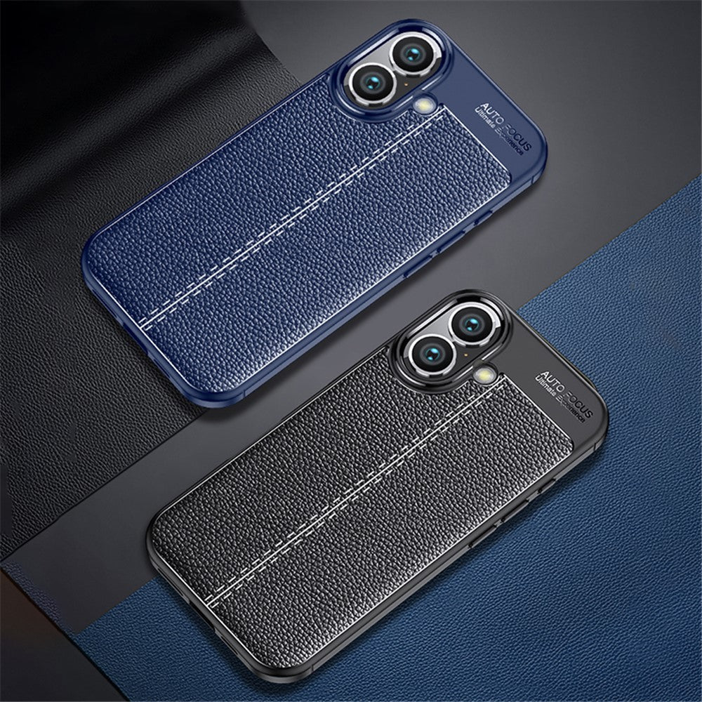 For iPhone 16 Plus Case Litchi Texture TPU Back Phone Cover