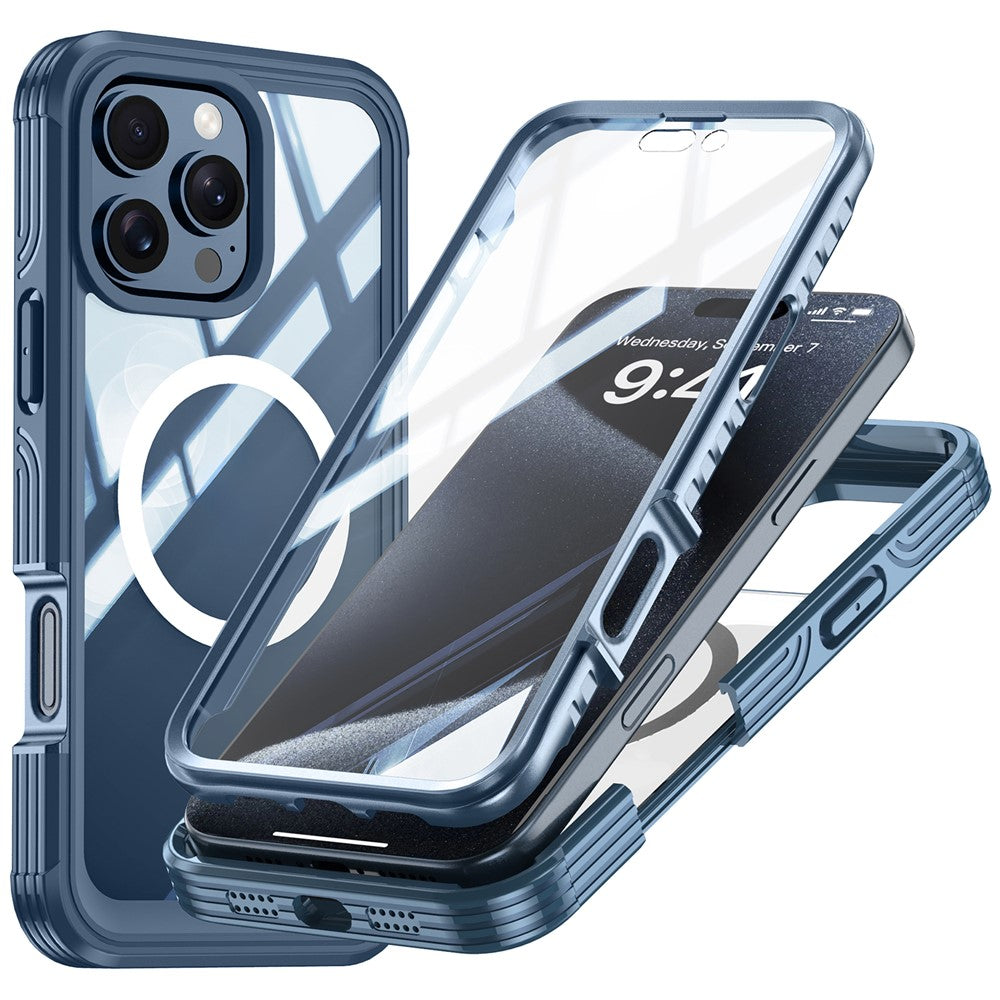 For iPhone 16 Pro Max Magnetic Case PC + TPU Shockproof Phone Cover with Screen Film