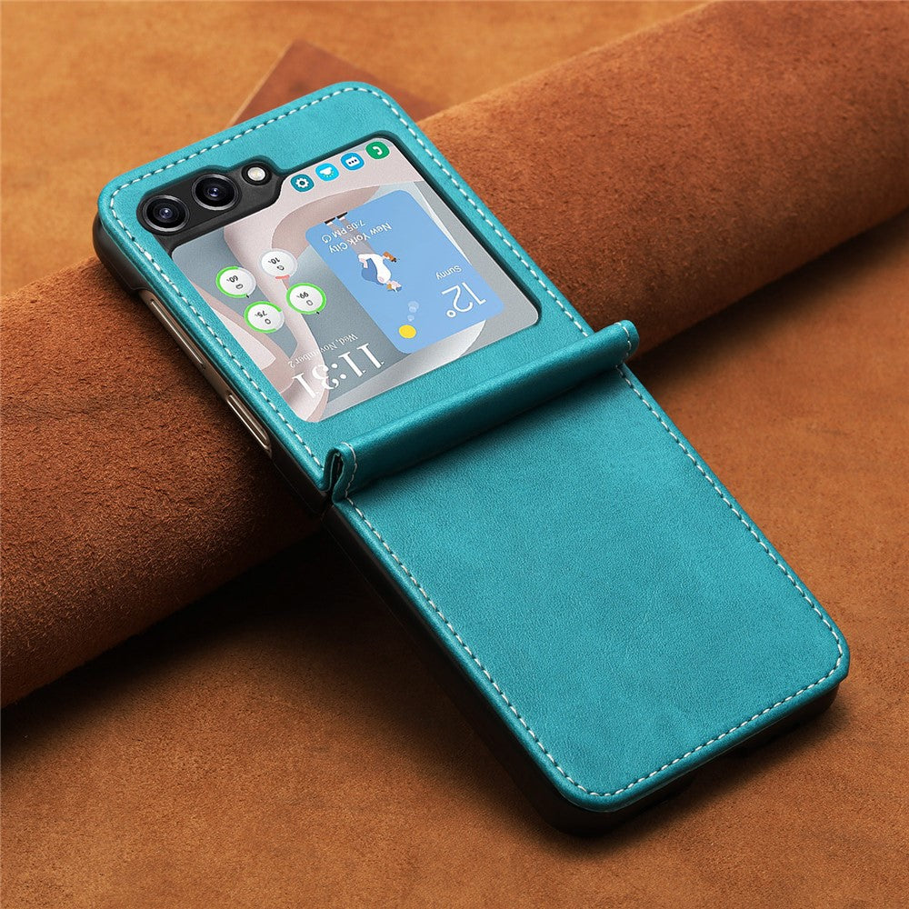 Samsung Galaxy Z Flip7 FE 5G / Z Flip6 5G / Z Flip5 5G Case PU Leather Hard PC Phone Cover Calf Texture