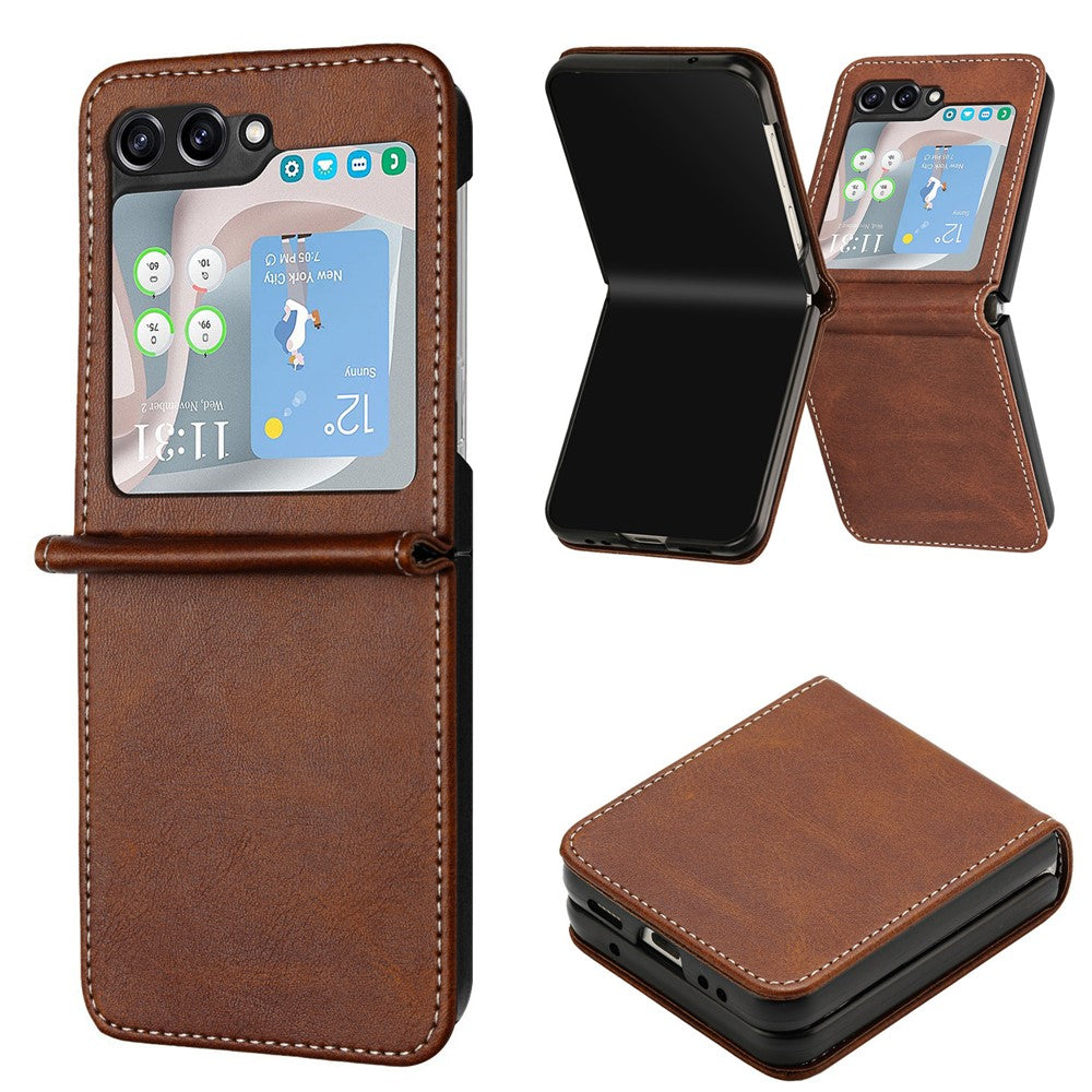 Samsung Galaxy Z Flip7 FE 5G / Z Flip6 5G / Z Flip5 5G Case PU Leather Hard PC Phone Cover Calf Texture