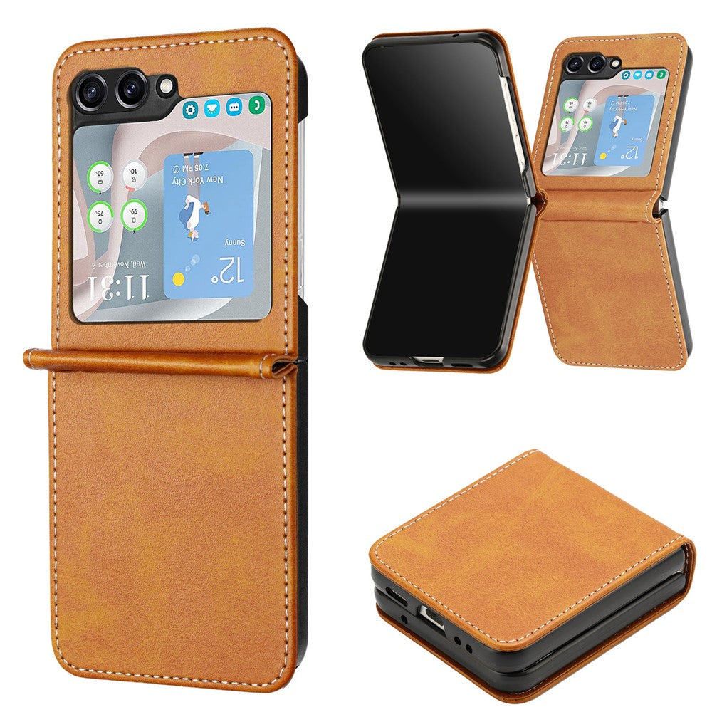 Samsung Galaxy Z Flip7 FE 5G / Z Flip6 5G / Z Flip5 5G Case PU Leather Hard PC Phone Cover Calf Texture