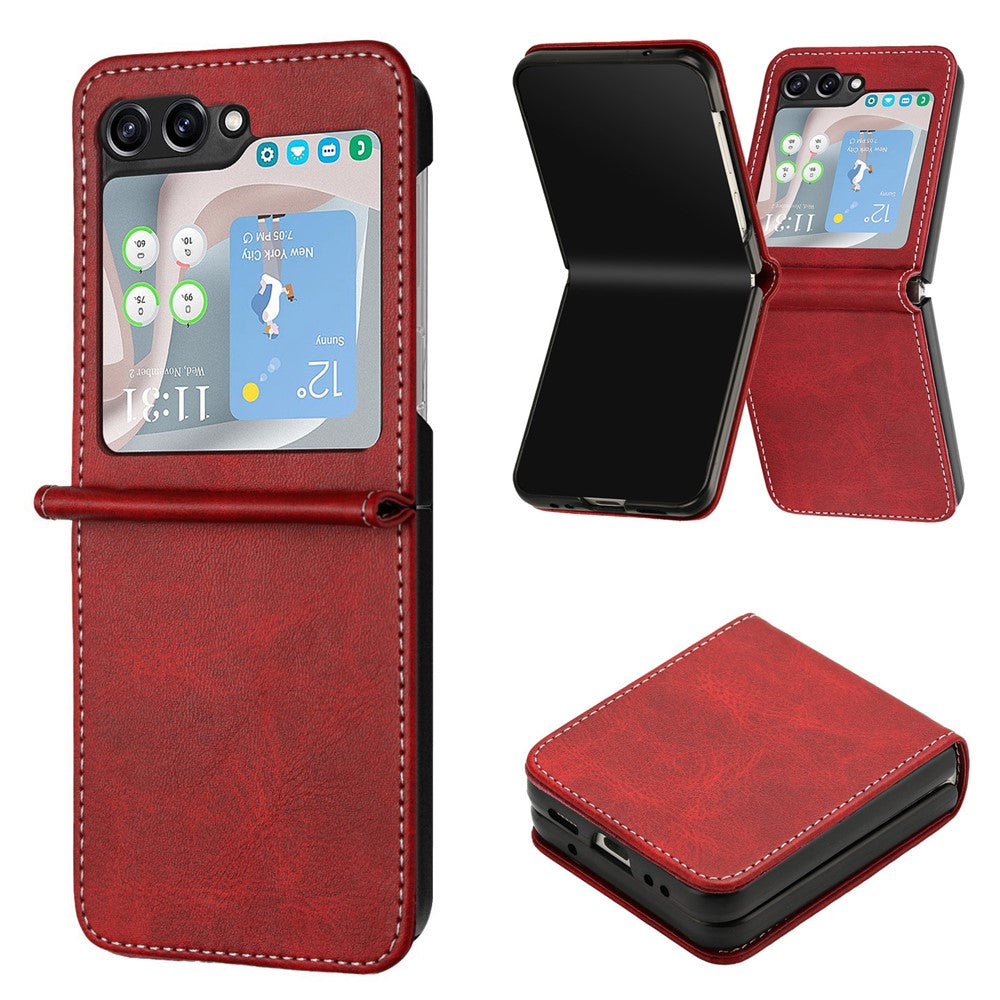 Samsung Galaxy Z Flip7 FE 5G / Z Flip6 5G / Z Flip5 5G Case PU Leather Hard PC Phone Cover Calf Texture