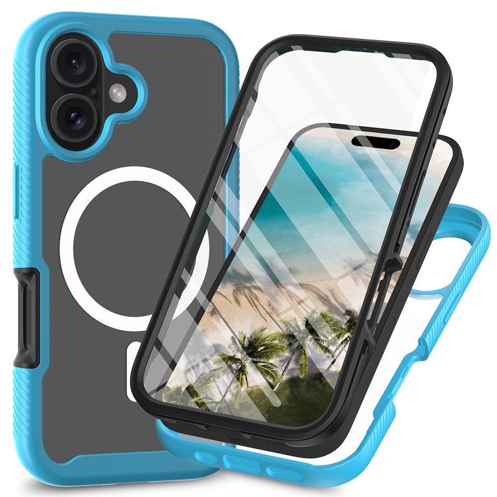 For iPhone 16 Plus Magnetic Case PC+TPU Phone Cover with PET Screen Film All-Around Protection