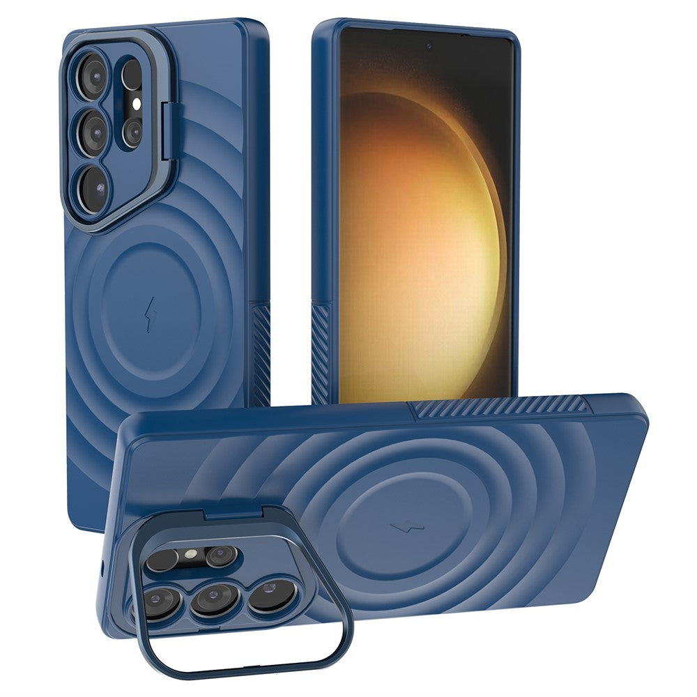 For Samsung Galaxy S25 Ultra Case Compatible with MagSafe PC Kickstand Ripple Texture TPU Phone Cover