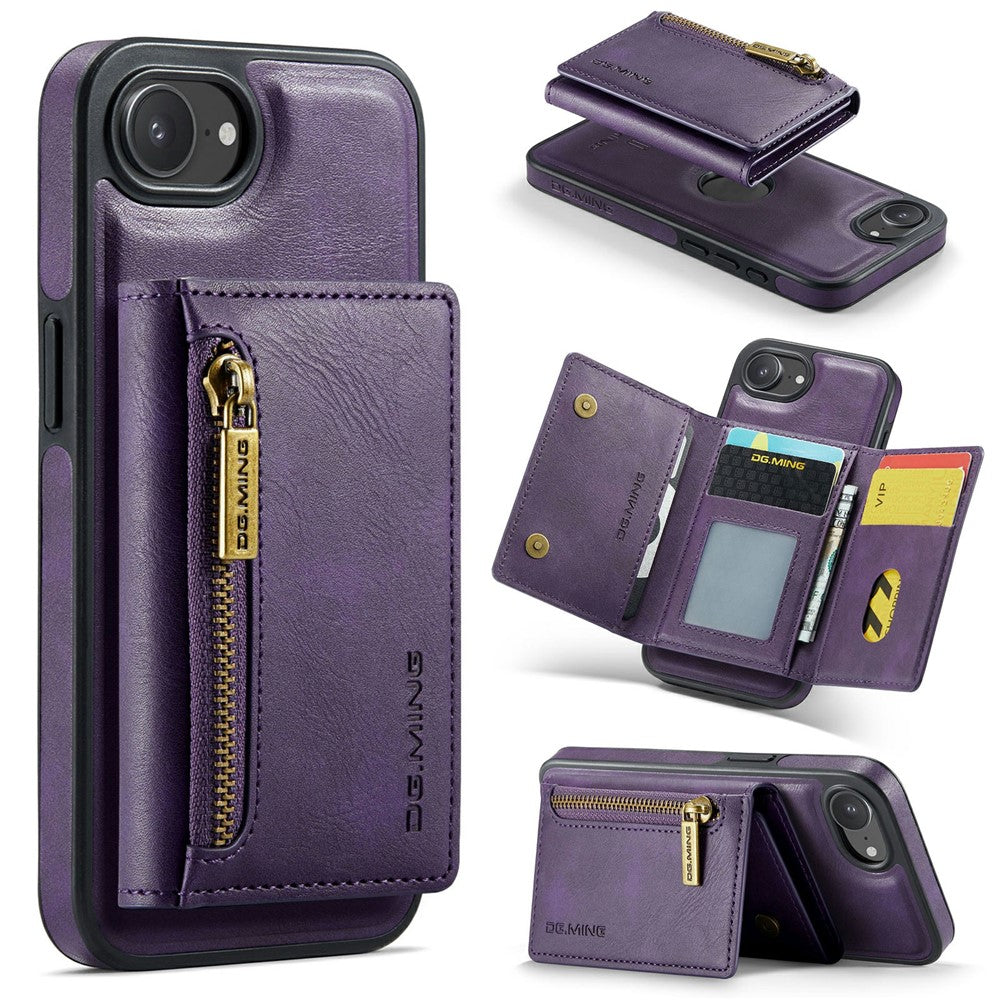 DG.MING M5 Series For iPhone 16e Case Detachable Magnetic Leather Phone Cover with Card Slots