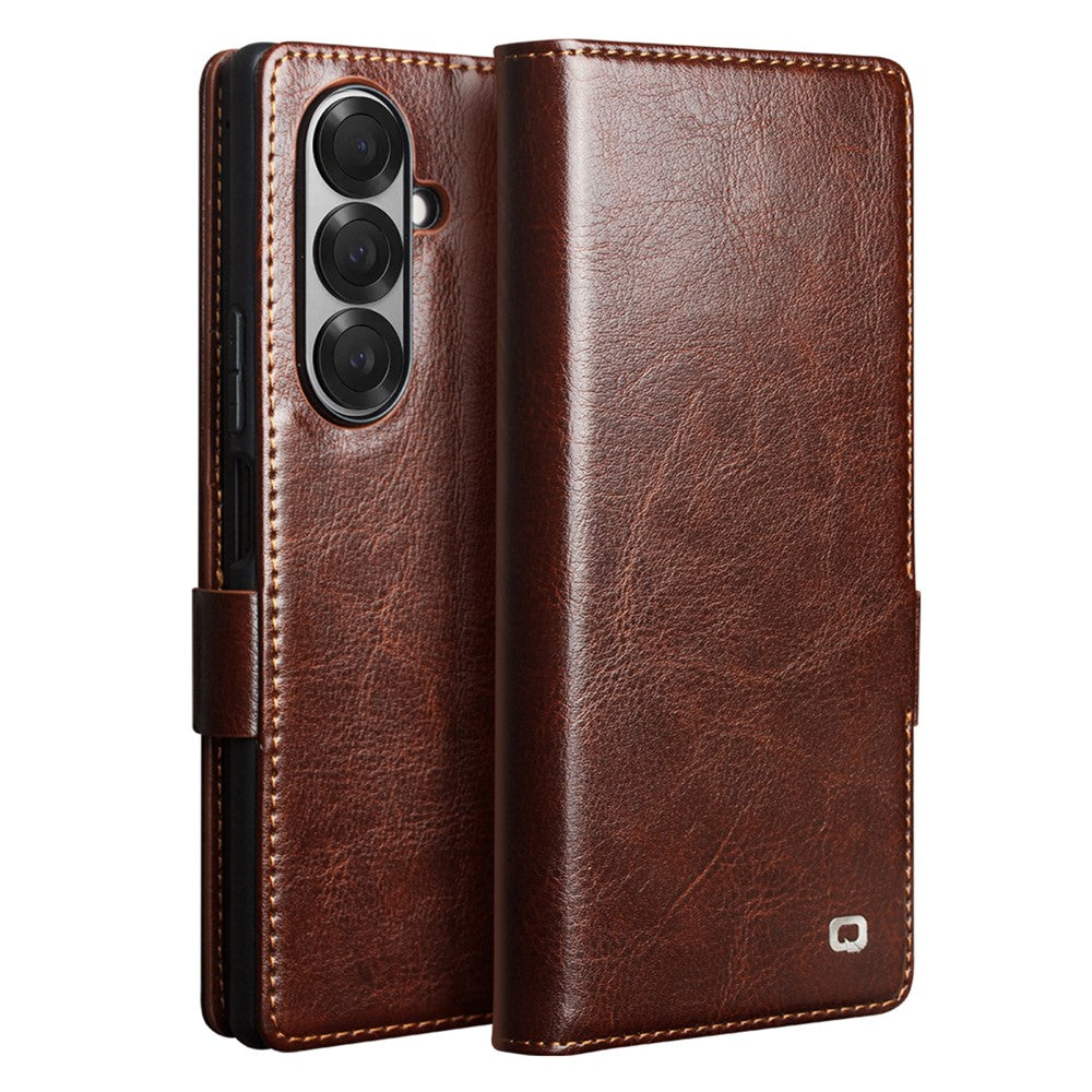Samsung Galaxy Z Fold7 5G Case with Card Holder Genuine Cow Leather Stand Phone Cover