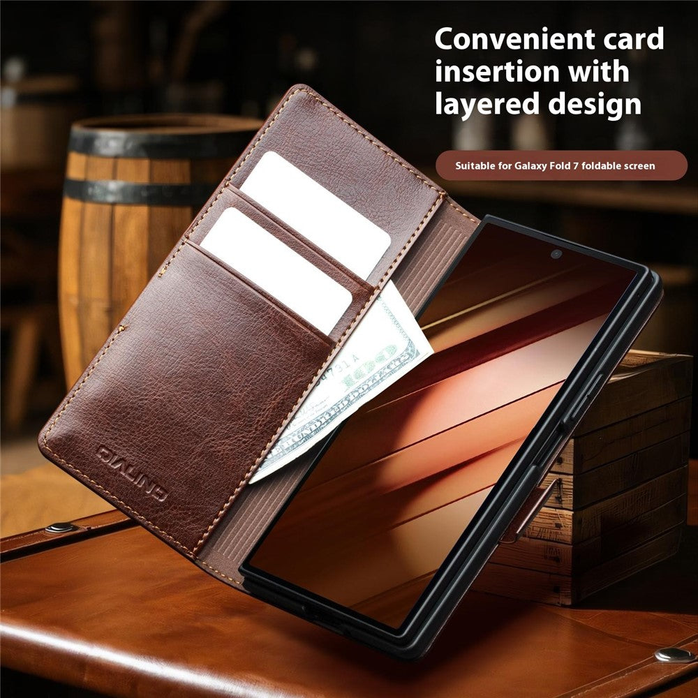 Samsung Galaxy Z Fold7 5G Case with Card Holder Genuine Cow Leather Stand Phone Cover
