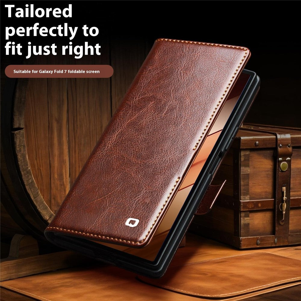 Samsung Galaxy Z Fold7 5G Case with Card Holder Genuine Cow Leather Stand Phone Cover
