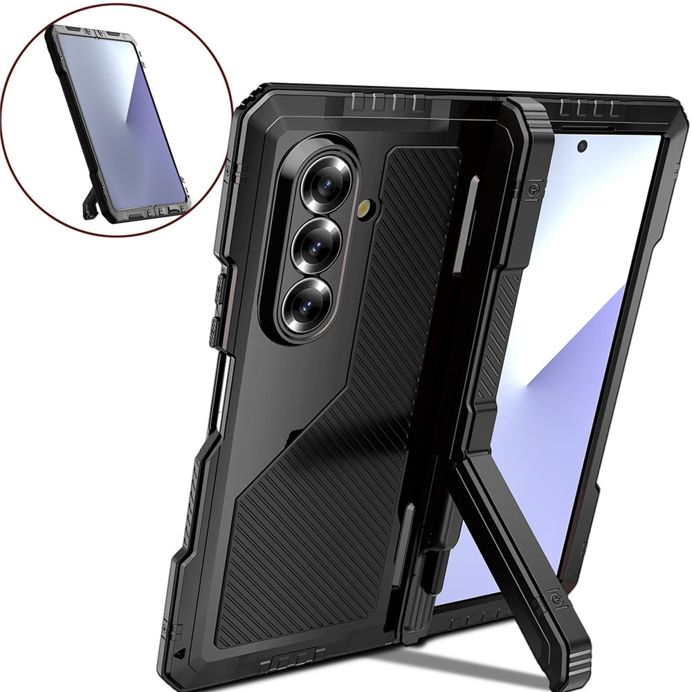 Samsung Galaxy Z Fold7 5G Case Aluminium Alloy + Silicone Kickstand Cover with PET Screen Film