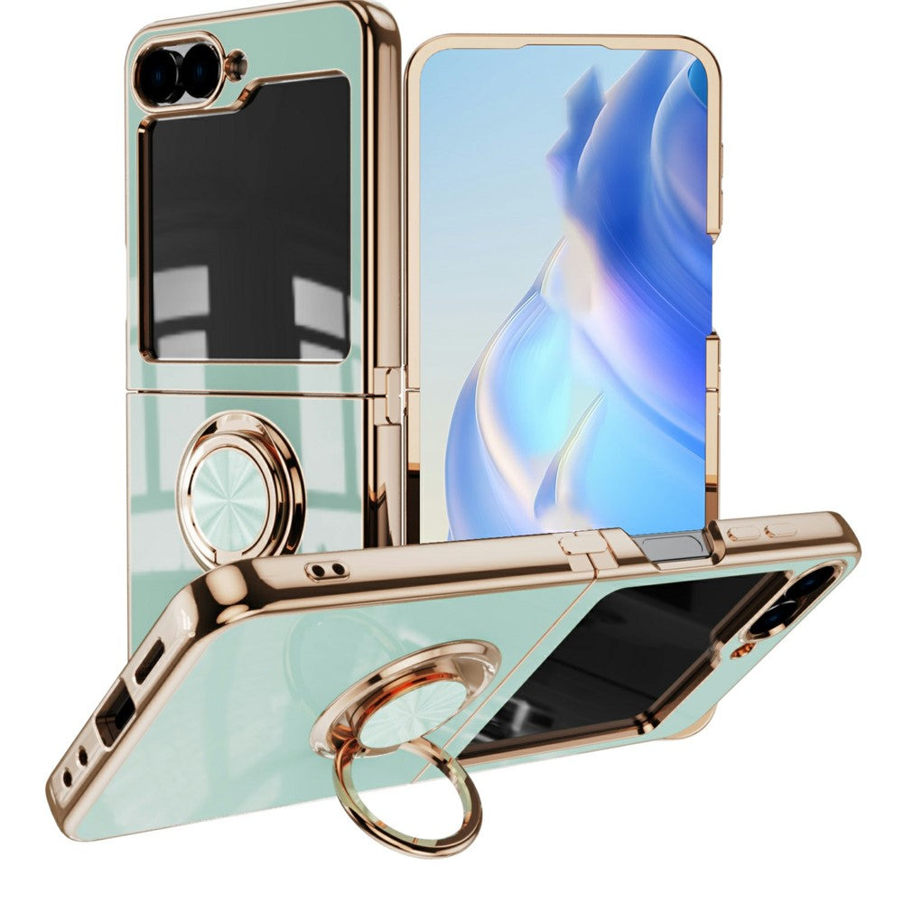 For Samsung Galaxy Z Flip6 5G Case Precise Cutouts 6D Electroplating TPU Phone Cover with Ring Holder