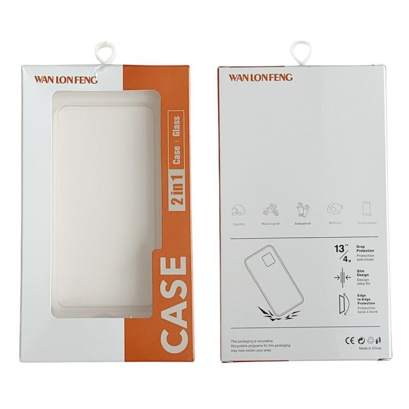 For iPhone 15 Clear Phone Case with 2Pcs Screen Film WANLONFENG CK1 Series Card Holder Cover (Big Lens Hole)