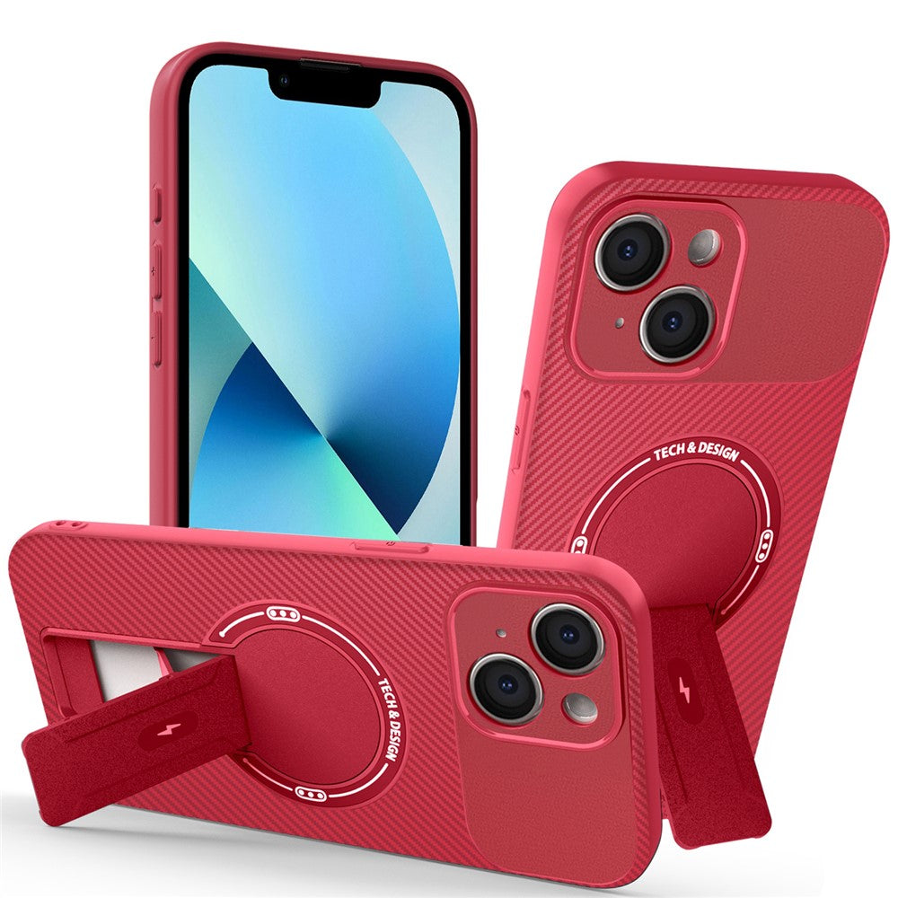 For iPhone 13 Case with Kickstand Carbon Fiber Texture PC + TPU Phone Cover