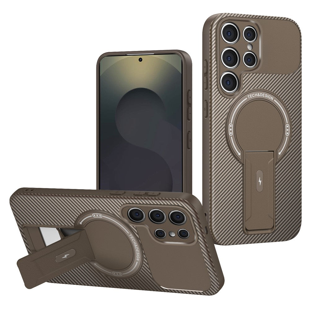 For Samsung Galaxy S23 Ultra Case with Kickstand Carbon Fiber Texture PC + TPU Phone Cover