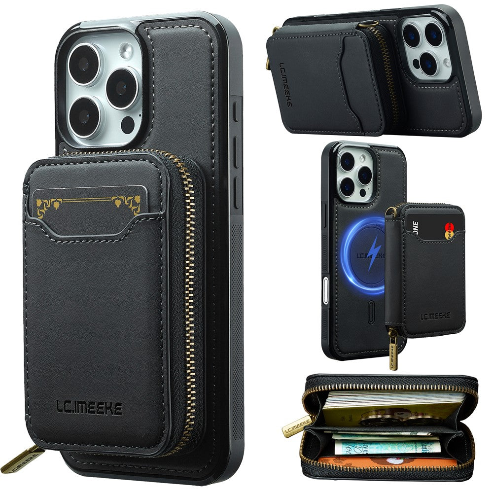 iPhone 16 Pro Max Magnetic Case Detachable Zipper Wallet Leather Coated PC + TPU Phone Cover