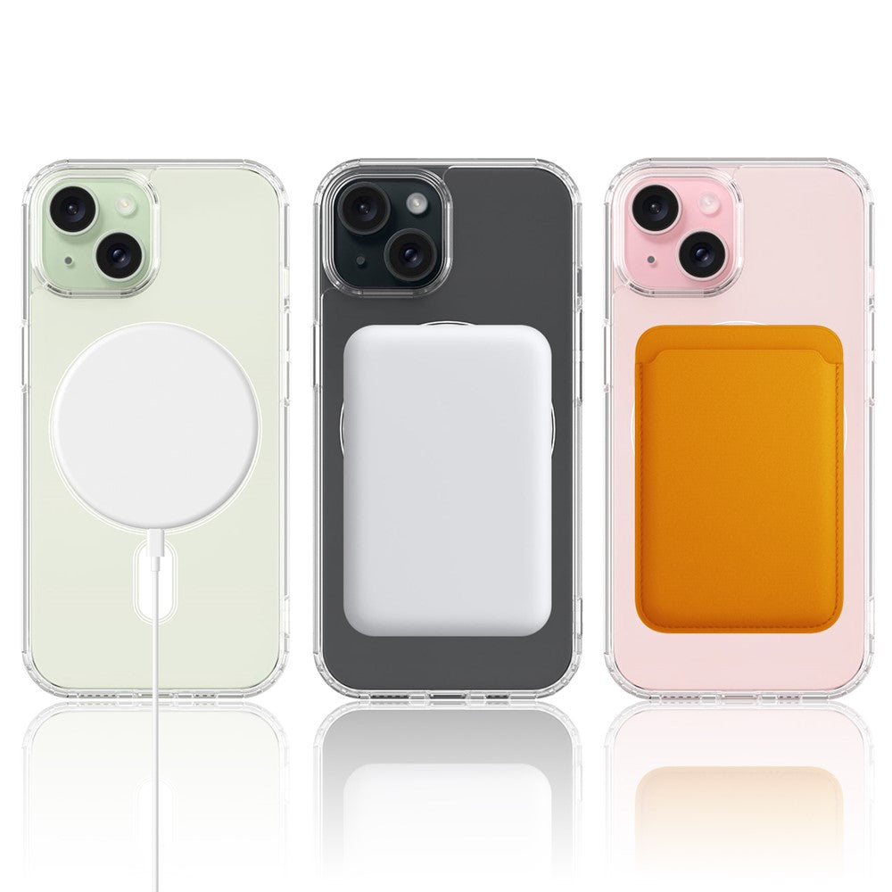 For iPhone 15 Plus Magnetic Ring Design Clear Phone Cover Case Acrylic+TPU Phone Shell Compatible with MagSafe