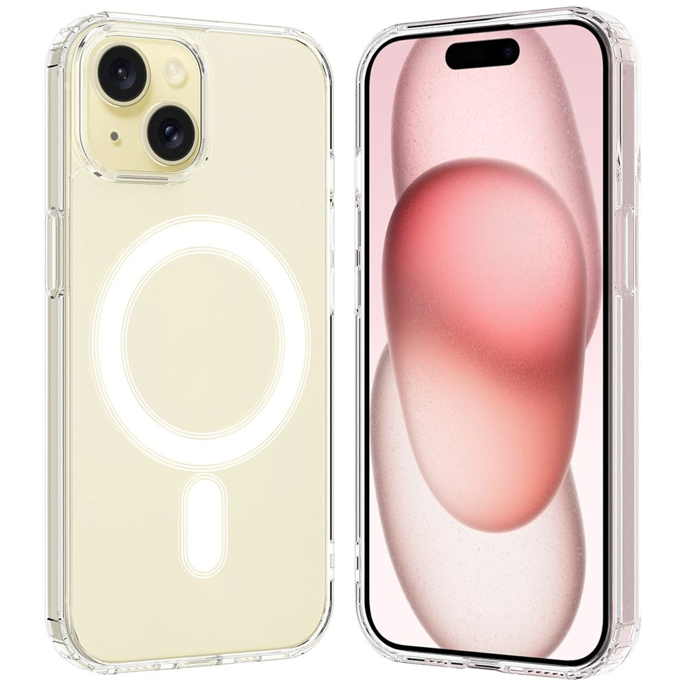 For iPhone 15 Plus Magnetic Ring Design Clear Phone Cover Case Acrylic+TPU Phone Shell Compatible with MagSafe