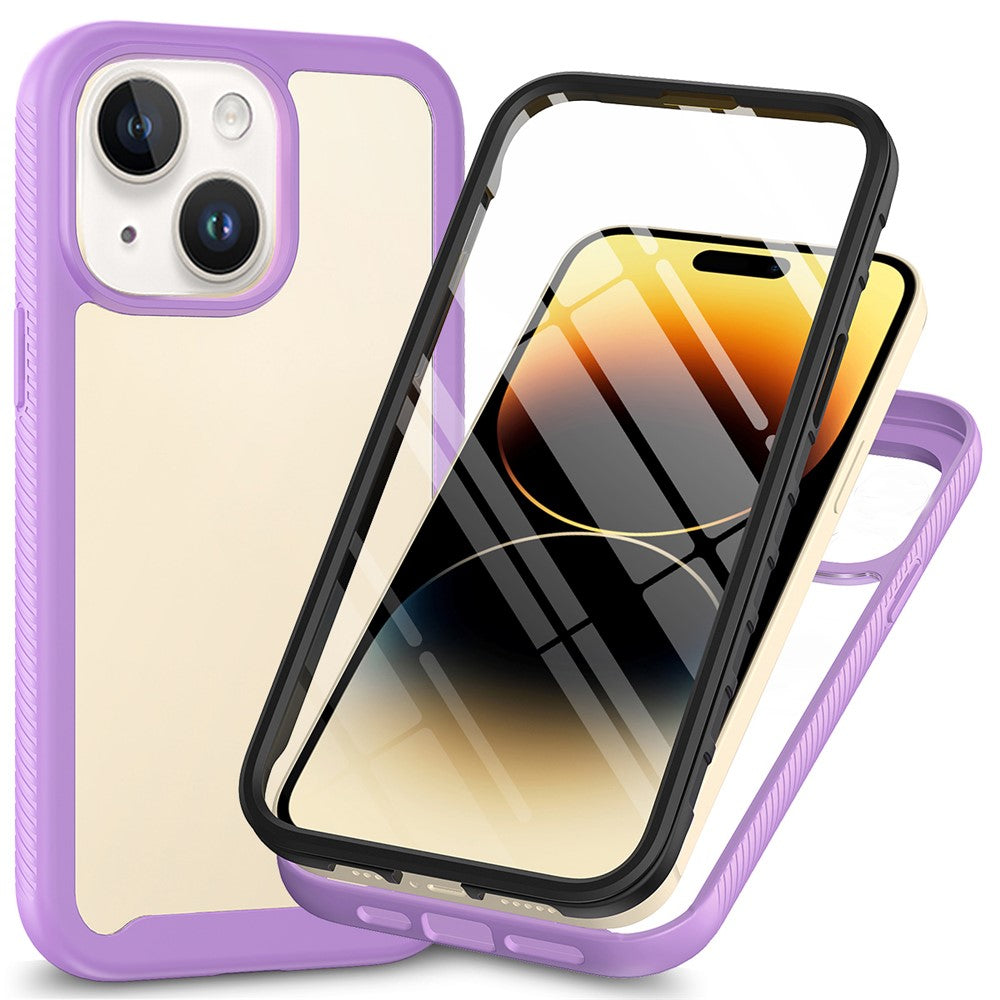 For iPhone 15 Full Protection Phone Case 3-in-1 Anti-Drop TPU+PC Cover with PET Screen Protector