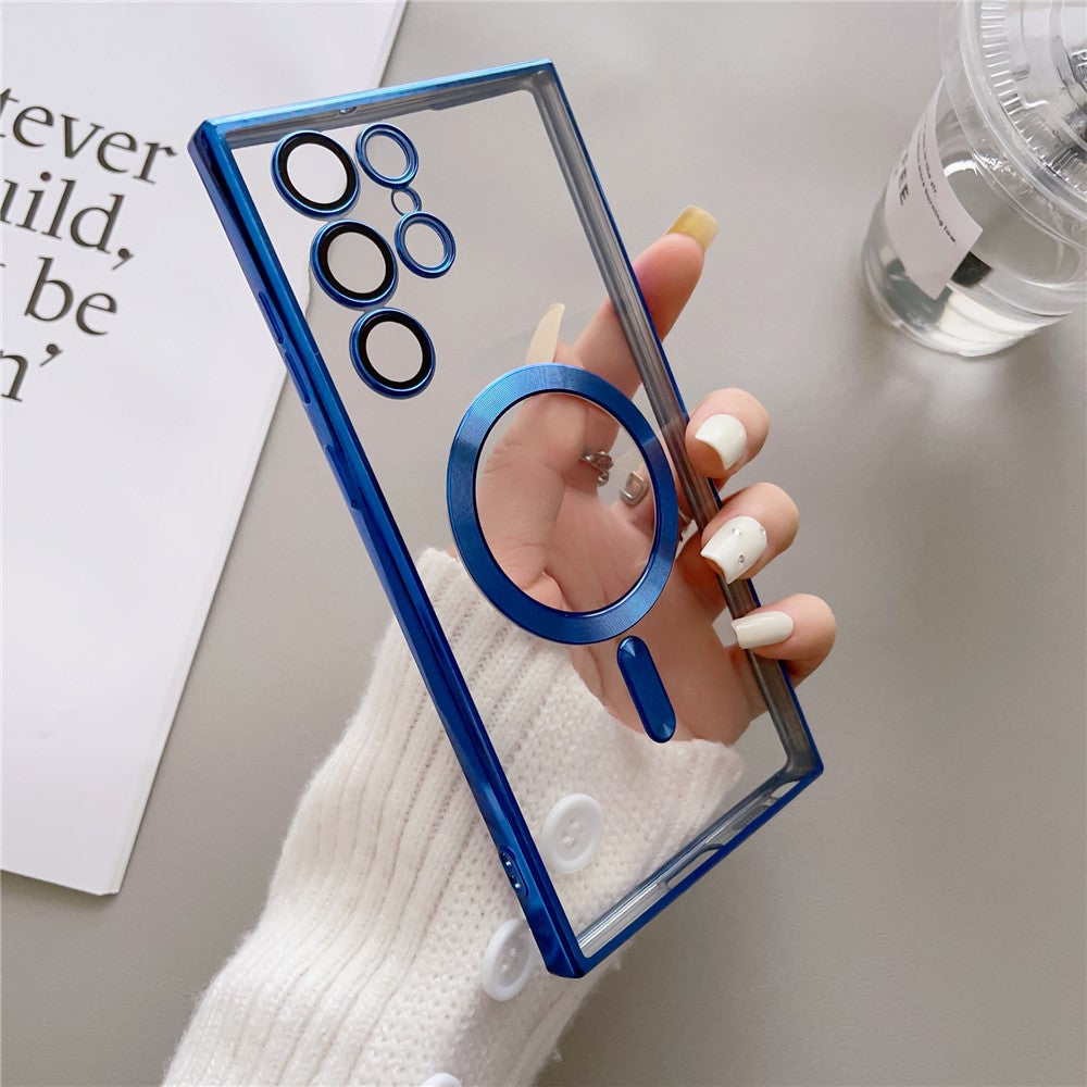 For Samsung Galaxy S22 Ultra 5G Case Electroplated TPU Magnetic Phone Cover with Lens Film