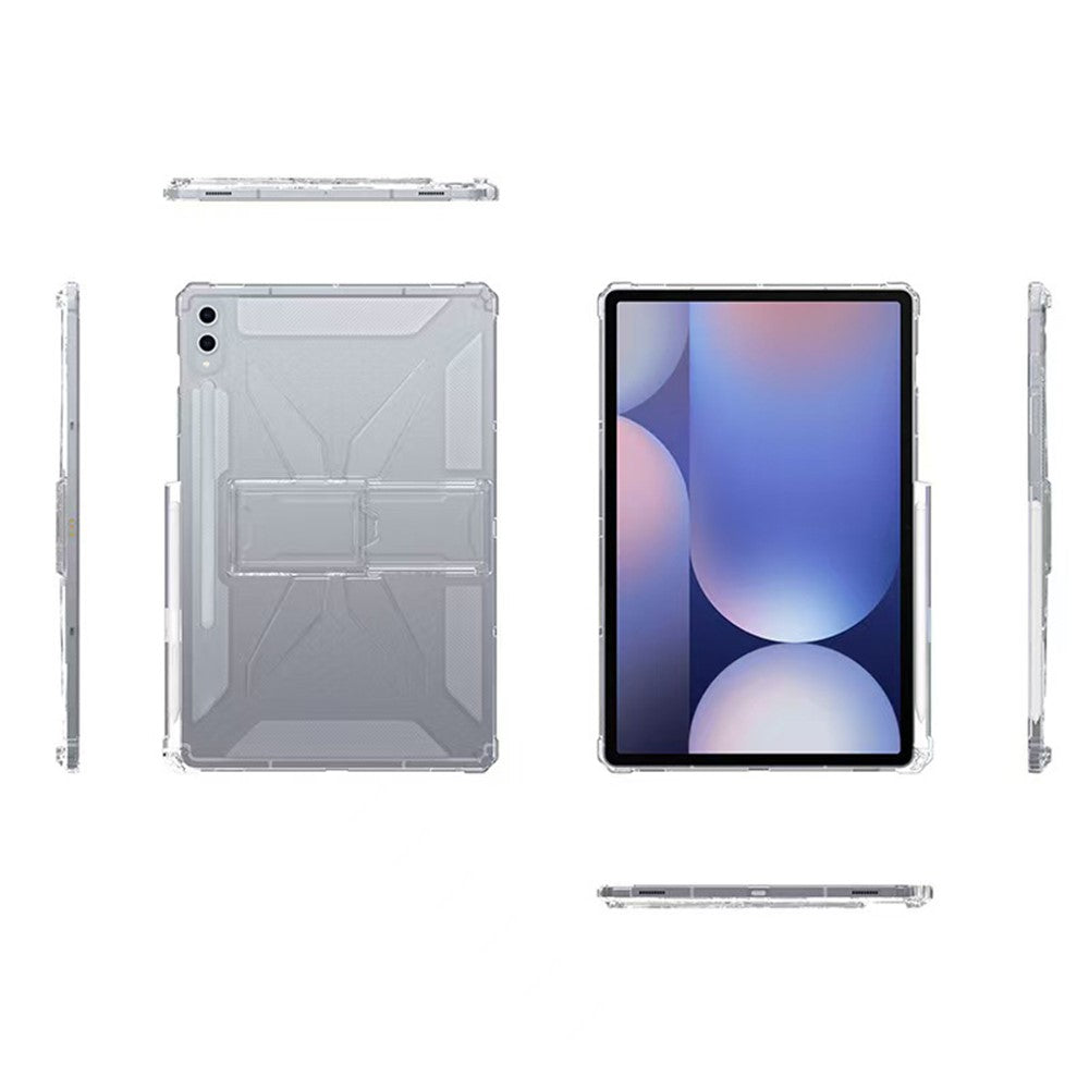For Samsung Galaxy Tab S9 FE+ Clear Case Kickstand Shockproof TPU + PC Tablet Cover with Pen Slot