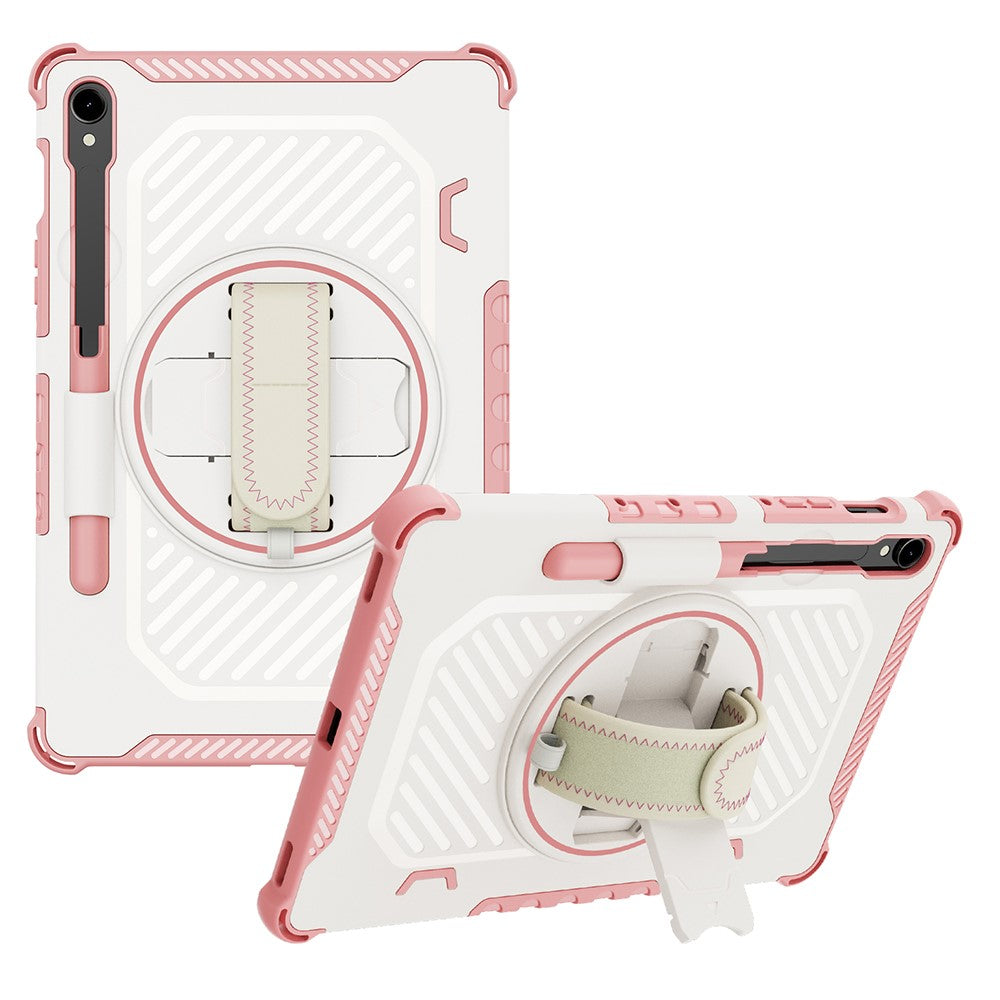 Kickstand Case for Samsung Galaxy Tab S9 FE / S9 / S8 / S7 PC + TPU Shockproof Tablet Cover with Hand Strap / Pen Slot
