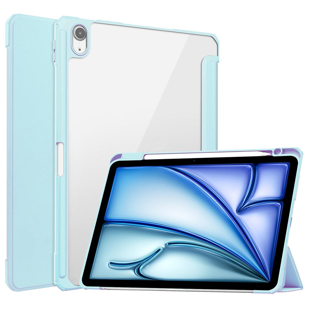 For iPad Air 11 (2025) / (2024) Clear Case PU Leather Auto Wake Sleep Protective Cover with Pen Slot