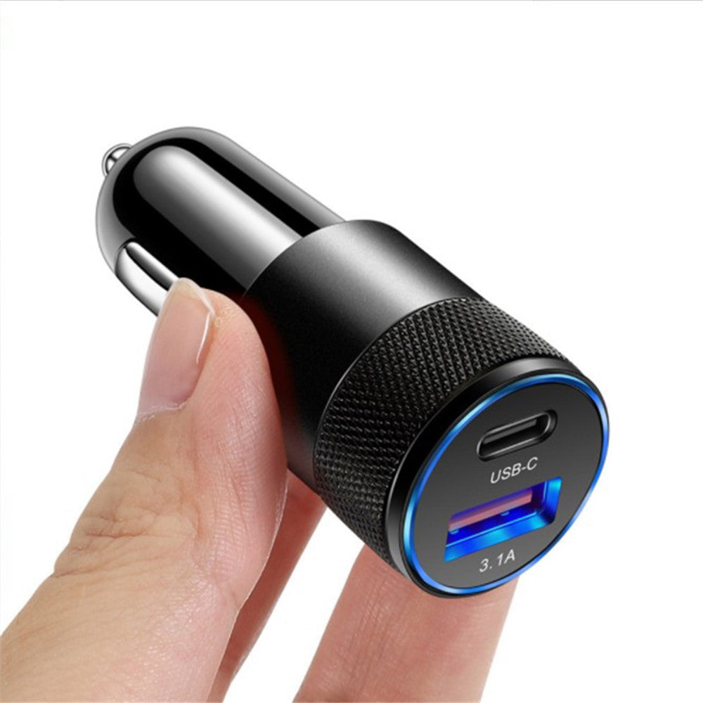 15W 3.1A USB+PD Type-C Port Mini Car Charger Aluminum Alloy Phone Fast Charging Adapter