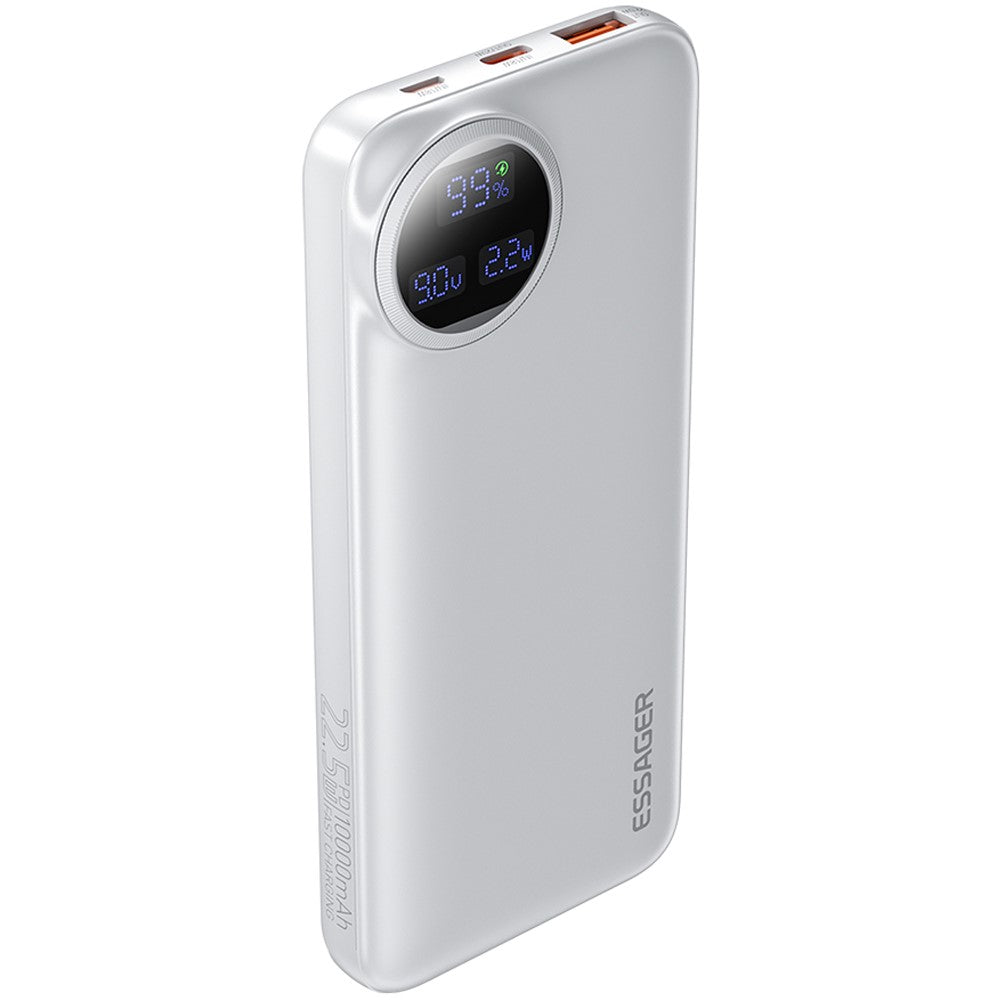 ESSAGER 10000mAh Power Bank with Type-C + iP Cables 22.5W Fast Charging Digital Display Battery Pack