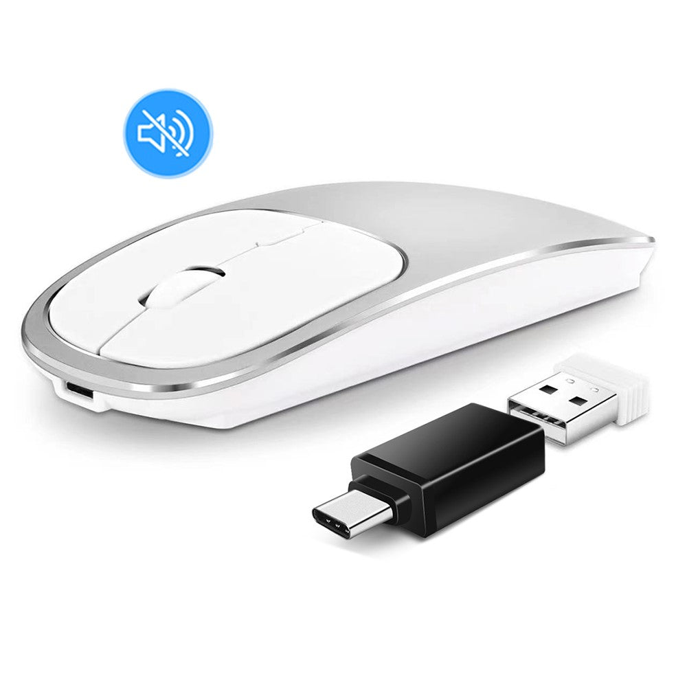 2.4G Wireless Computer Laptop Mouse Rechargeable Aluminium Alloy Mice with Type-C Adapter