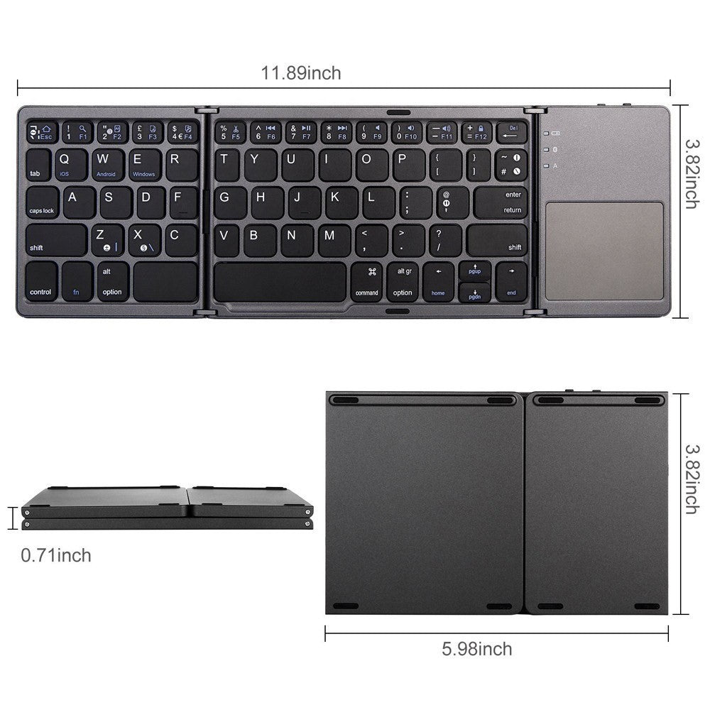 Wireless Bluetooth-Compatible Keyboard Mini Tri-Fold Keyboard with Touchpad for Tablet Phone Computer