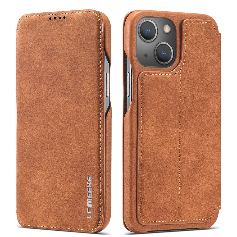 LC.IMEEKE Retro Style Card Holder Stand Design Leather Phone Case Cover for iPhone 13 6.1 inch