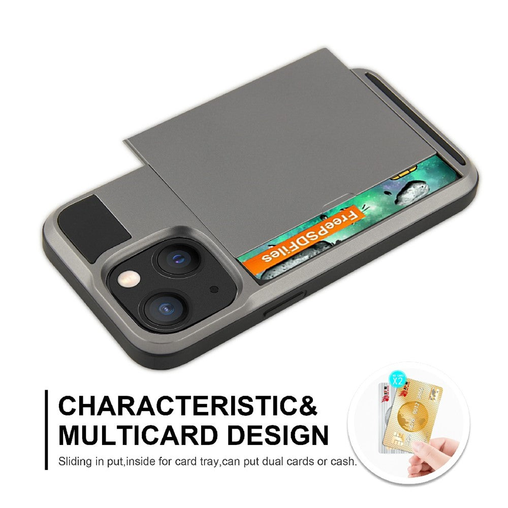 Slide Design Card Holder Anti Fall TPU + PC Phone Case Shell for iPhone 13 6.1 inch