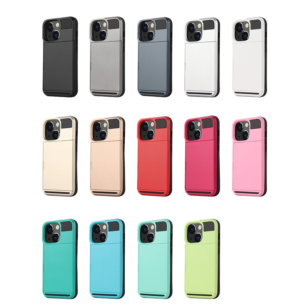 Slide Design Card Holder Anti Fall TPU + PC Phone Case Shell for iPhone 13 6.1 inch