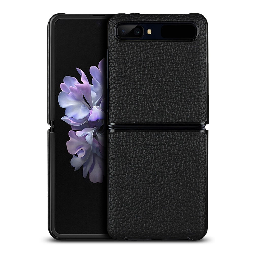 Samsung Galaxy Z Flip Litchi Texture Genuine Leather + TPU Shockproof Folding Anti-Drop Phone Case
