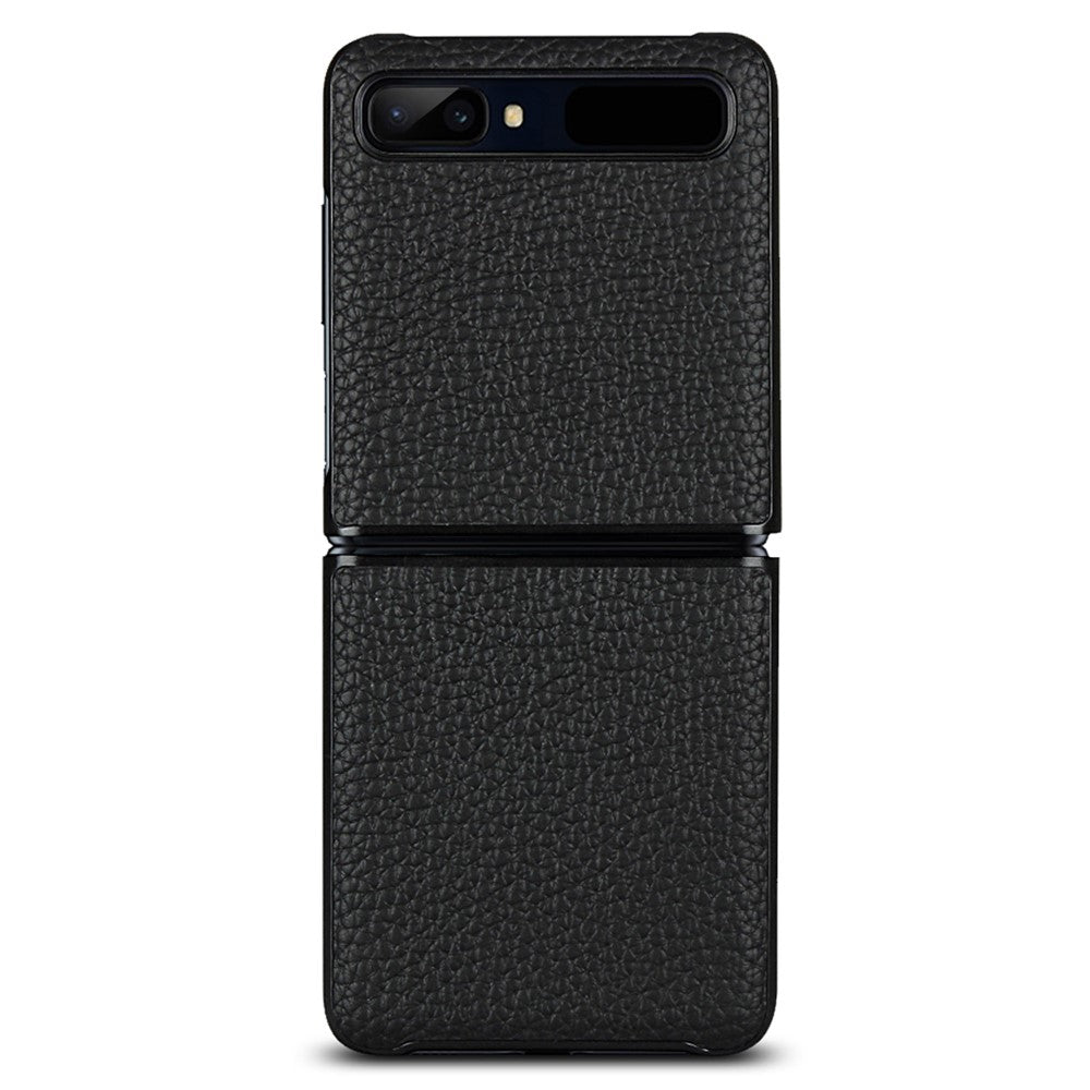 Samsung Galaxy Z Flip Litchi Texture Genuine Leather + TPU Shockproof Folding Anti-Drop Phone Case