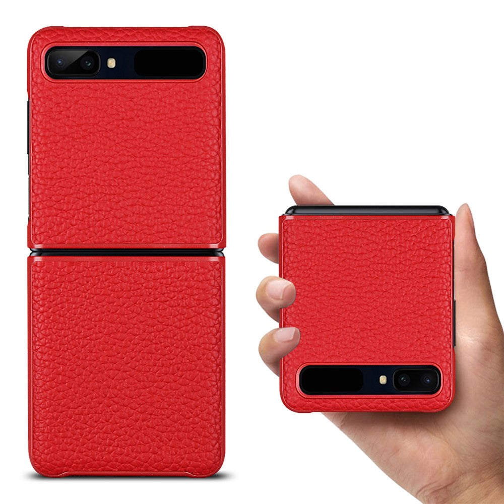 Samsung Galaxy Z Flip Litchi Texture Genuine Leather + TPU Shockproof Folding Anti-Drop Phone Case