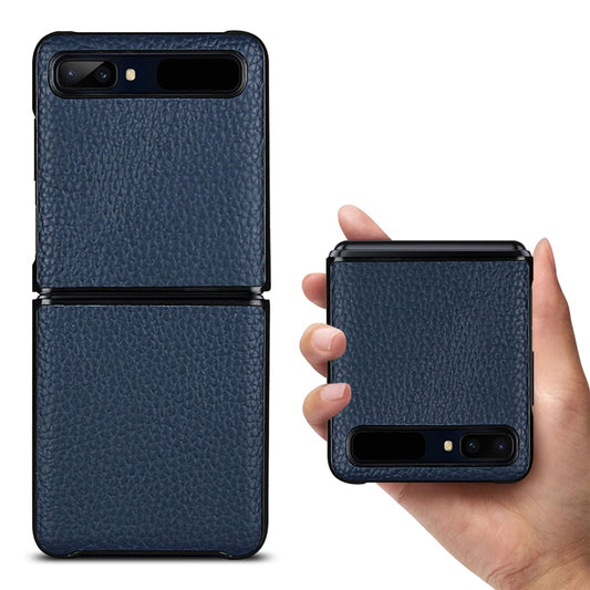 Samsung Galaxy Z Flip Litchi Texture Genuine Leather + TPU Shockproof Folding Anti-Drop Phone Case