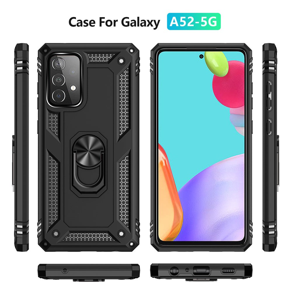 Armor Anti-fall Metal Ring Kickstand Design Hybrid PC TPU Shell for Samsung Galaxy A52 4G/5G / A52s 5G