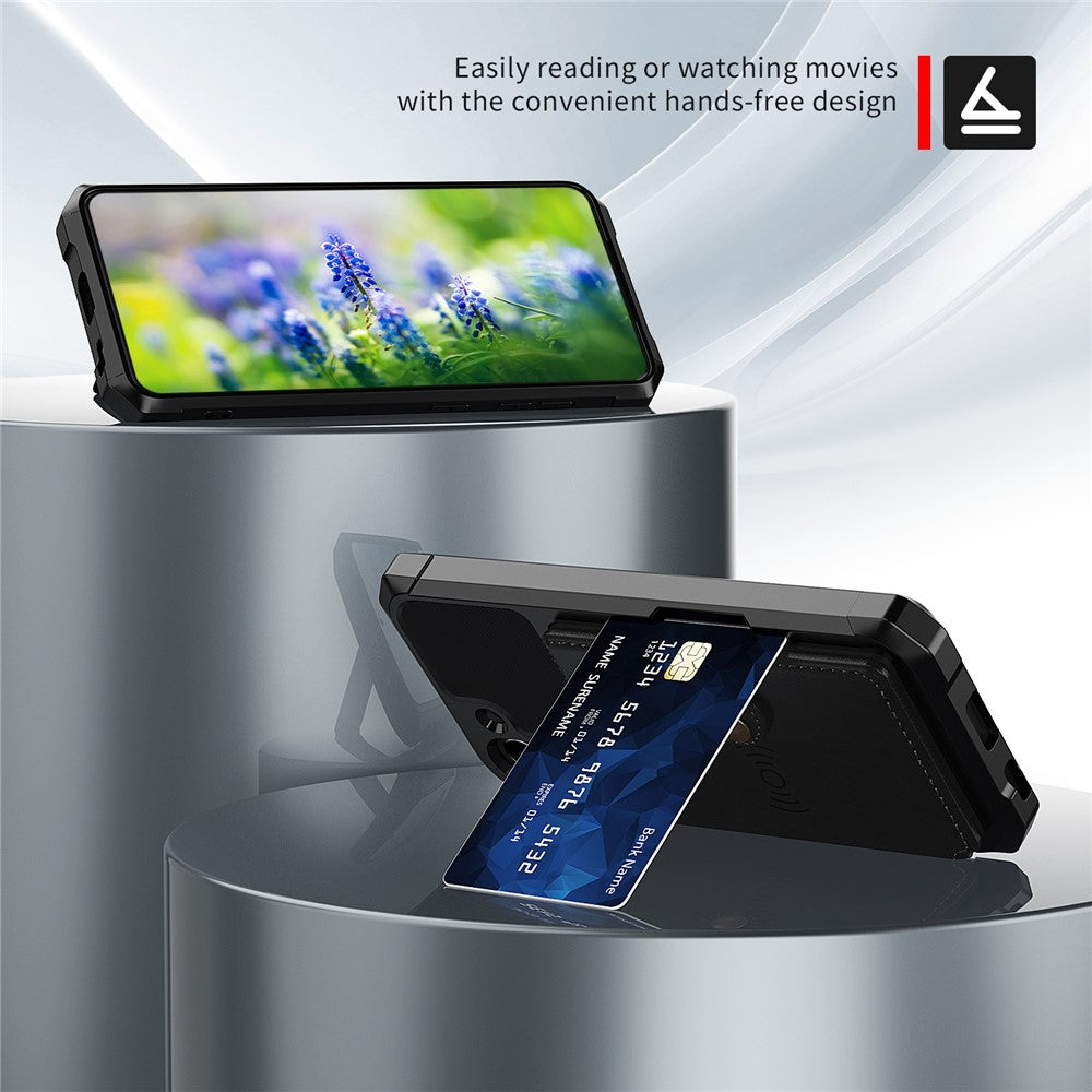 ZM03 for Samsung Galaxy S21 FE Kickstand PU Leather Coated TPU Protector Cover with Card Holder Built-in Magnetic Sheet