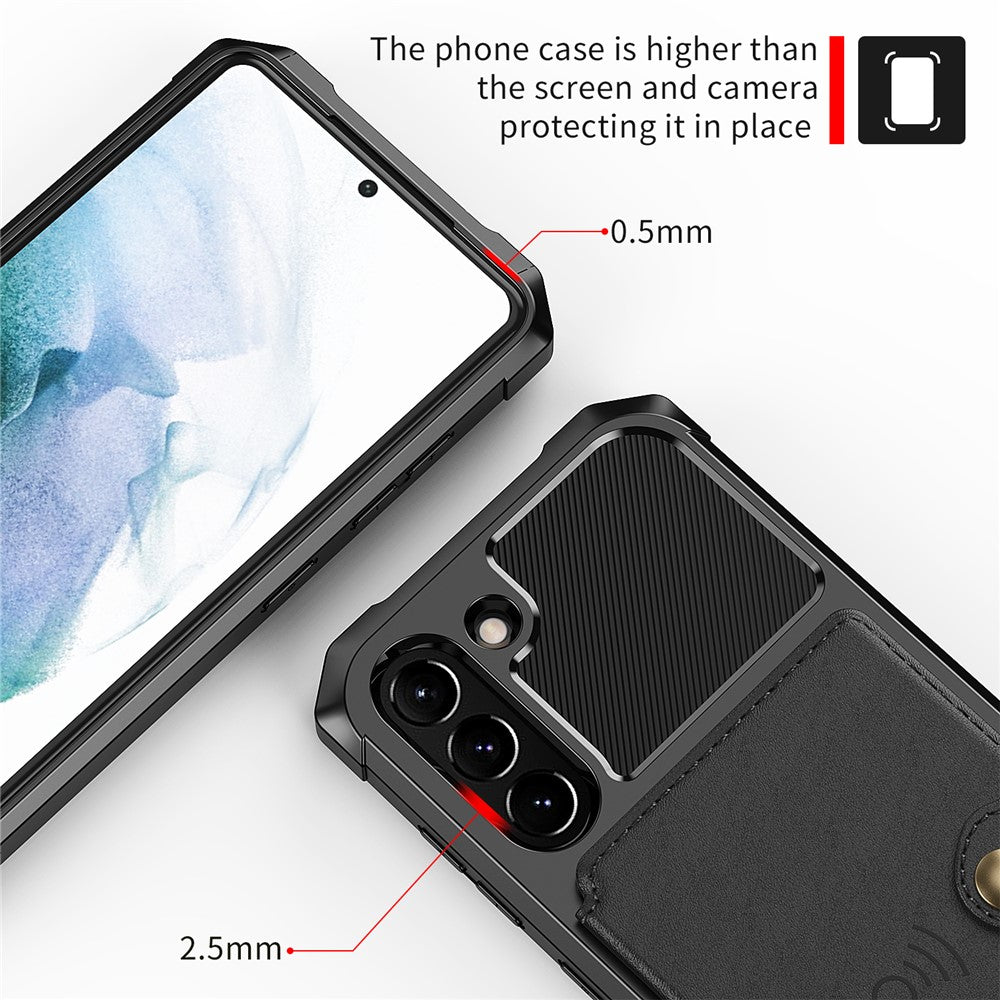 ZM03 for Samsung Galaxy S21 FE Kickstand PU Leather Coated TPU Protector Cover with Card Holder Built-in Magnetic Sheet