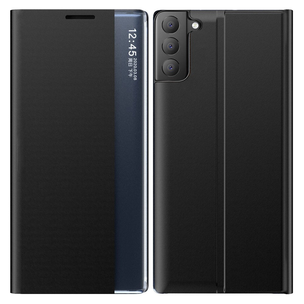 For Samsung Galaxy S21 FE View Window Phone Case Anti-Fall Leather Protective Shell with Stand