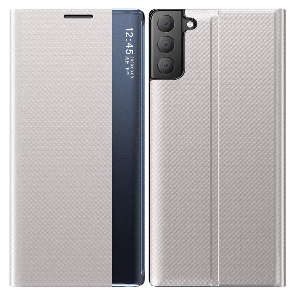 For Samsung Galaxy S21 FE View Window Phone Case Anti-Fall Leather Protective Shell with Stand